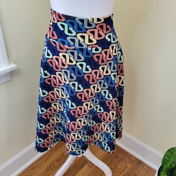 Lula Roe A-Line Skirt Multicolor Geometric Design Stretchy Waist Flowy Size L - Picture 2 of 7